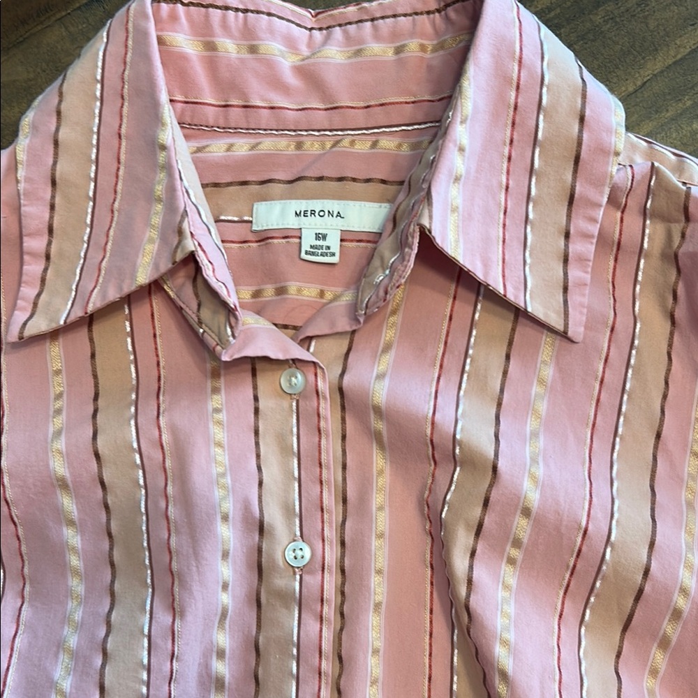 Merona Pink Casual Button Down Shirt with Stripes